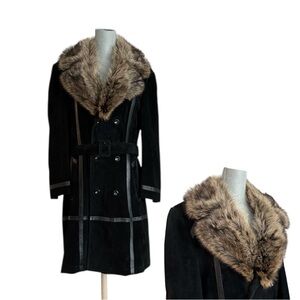 Vintage Women’s Real Fur Collar Suede Black Coat